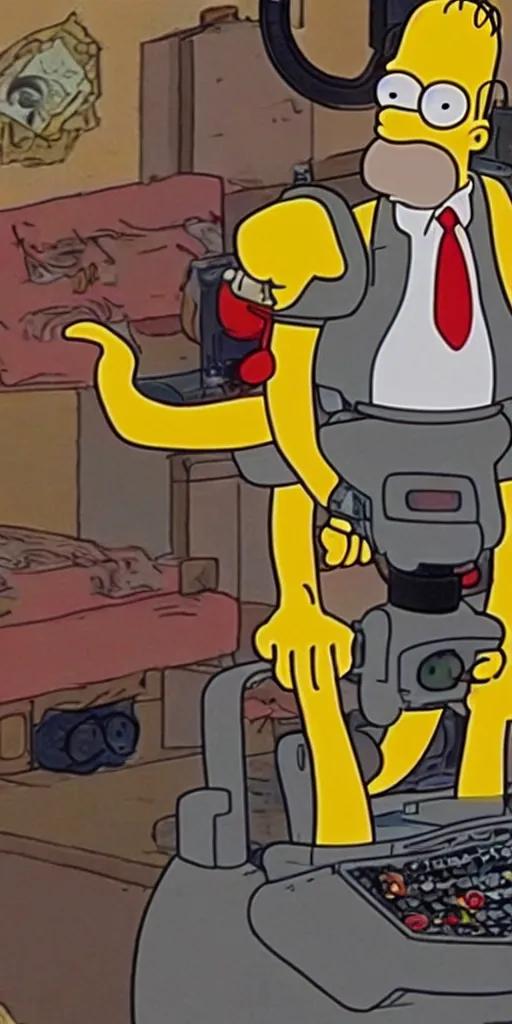 Image similar to homer simpson in the movie the terminator 1 9 8 4