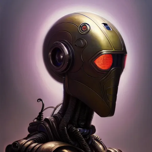 Image similar to low angle shot of a cyberpunk gazmask robot character, intricate, elegant, highly detailed, centered, digital painting, artstation, concept art, smooth, sharp focus, illustration, artgerm, Tomasz Alen Kopera, Peter Mohrbacher, donato giancola, Joseph Christian Leyendecker, WLOP, Boris Vallejo