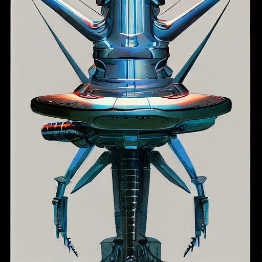 Image similar to coloured pencil of alien spaceship scifi tech hardsurface shape form exploration, artstation, colored marker, paper collage, syd mead, hr giger, concept art