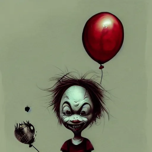 Image similar to surrealism grunge cartoon portrait sketch of a dream with a wide smile and a red balloon by - michael karcz, loony toons style, pennywise style, chucky style, horror theme, detailed, elegant, intricate