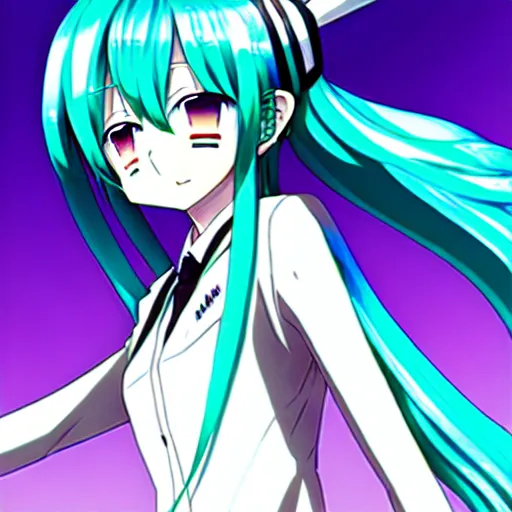 Image similar to hatsune miku v 4 in full growth, anime art, by ixima