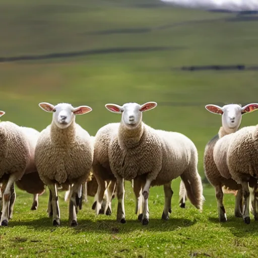 Prompt: a 4k photo of sheep herd looking closely to the lens