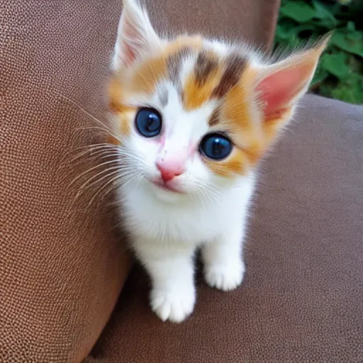 Prompt: a cute baby calico kitten