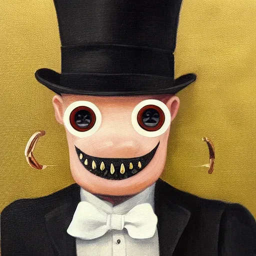 Image similar to “a crocodile wearing a top hat and monocle, dapper, highly detailed, oil on canvas”