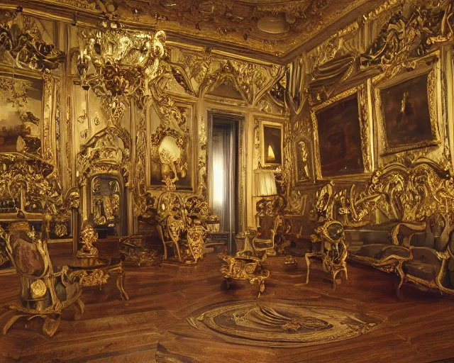 Image similar to photo of rococo interior, hyperrealism, extreme detail, intricate, elegant, highly detailed, sharp focus