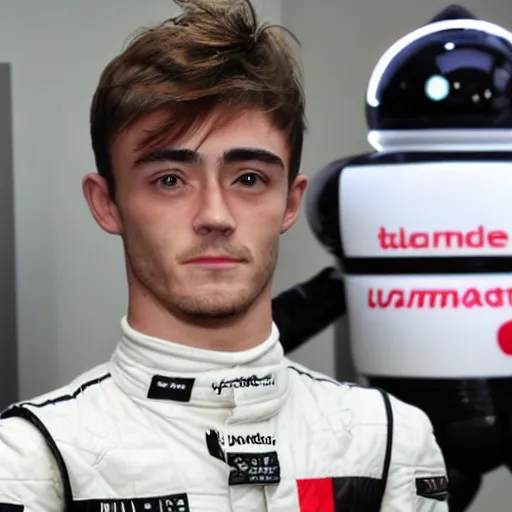 Image similar to f 1 driver charles leclerc, on display, posing like a statue, showing off his muscles, humanoid robot, who is a male android, shiny skin, made of ice, frozen ice statue, by the pool, a realistic detailed photo of a guy who is an attractive humanoid who is half robot and half humanoid, blank stare