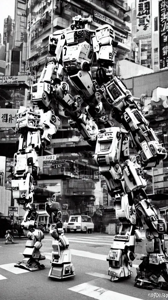 Image similar to 1 9 8 0 s giant robots fighting over tokyo, yashica t 4, heavy motion blur