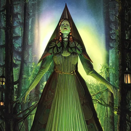 Image similar to the forest queen with her lantern, by leo and diane dillon and kit williams and andrew ferez, dramatic lighting, god rays, smooth, sharp focus, highly detailed