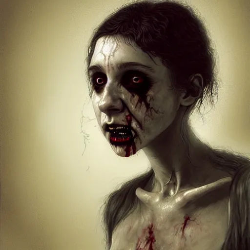 Prompt: young pj harvey as a zombie, 7 days to die zombie, realistic proportions, fine art, award winning, intricate, elegant, sharp focus, cinematic lighting, digital painting, 8 k concept art, art by brom, art by guweiz and z. w. gu, art by michael hussar, 8 k