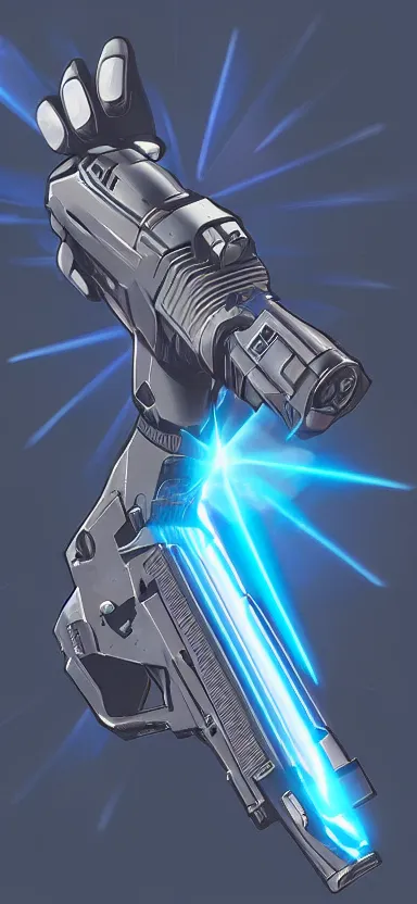 Image similar to “ hand in glove holding laser gun from the side, cinematic, digital art, fortnite style, award winning ”