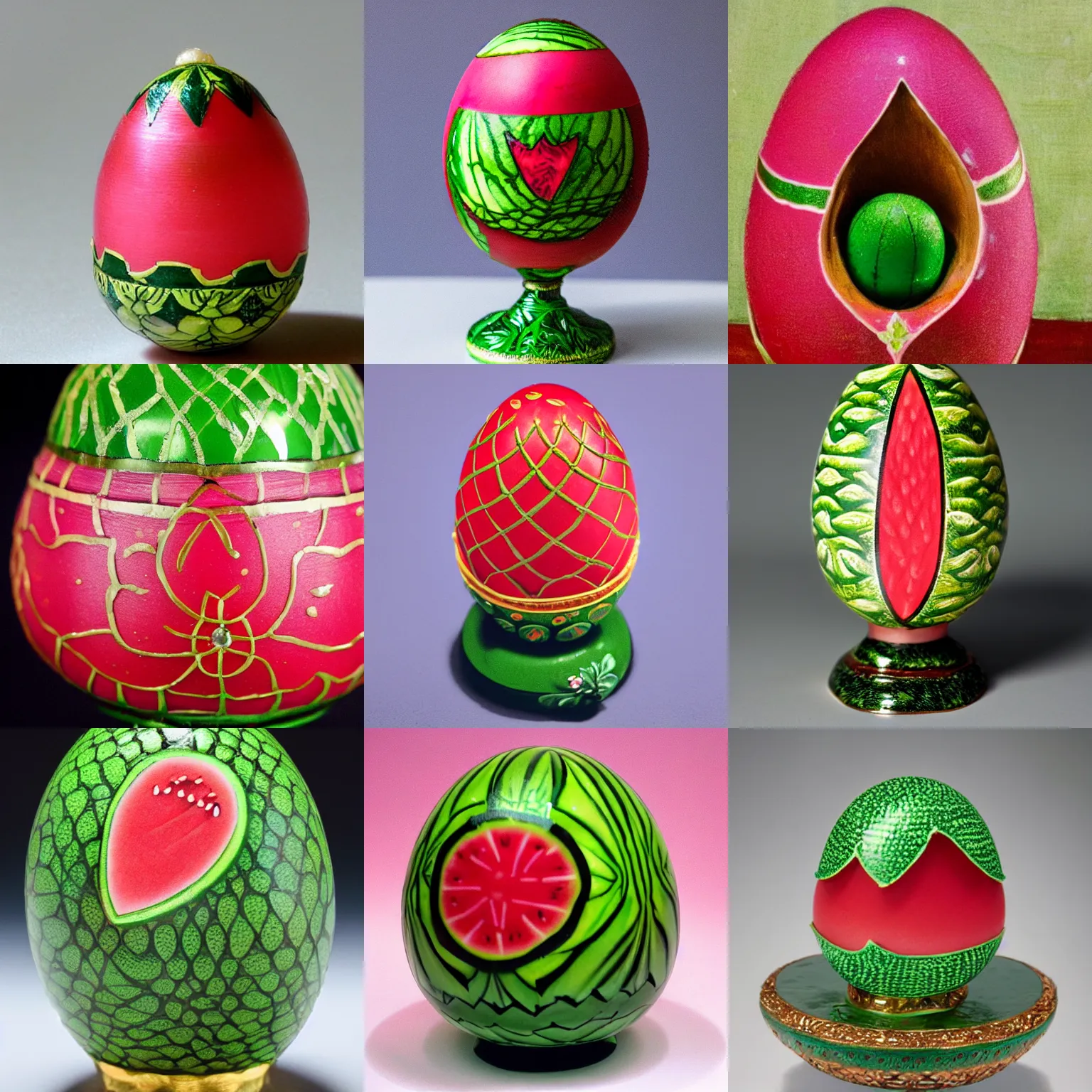 Prompt: faberge egg made of watermelon