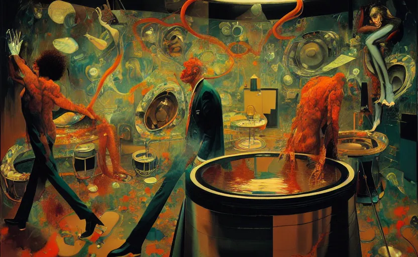 Prompt: deloused in the comatorium by the mars volta album cover, extremely intricate and detailed, by painted by francis bacon, adrian ghenie, and james jean. 8 k cinematic lighting, hyper realism