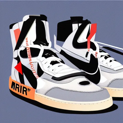 Image similar to retro futuristic Nike Off-White sneakers by syd mead