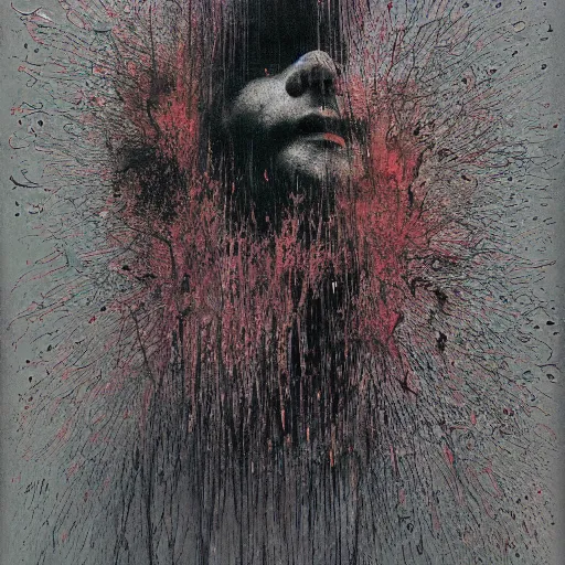 Image similar to minimalist epic floral composition of deadly silence, flowers, intense emotion, powerful painting, gritty feeling, raining, imagining a blissful fate, hope, anger, rage, willing, deconstructed, chaotic, expressive, neo-expressionism, by Francis Bacon, by Beksinski, by Abbas Kiarostami, by Kurosawa, by Hokusai, war photography, colorful, dreams, photojournalism, korean movie, masterpiece, elegant