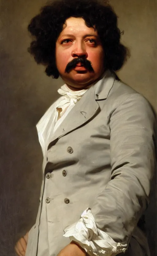 Image similar to Portrait of Alexandre Dumas, oil on canvas, highly detailed,, by Franz Xaver Winterhalter, 8k