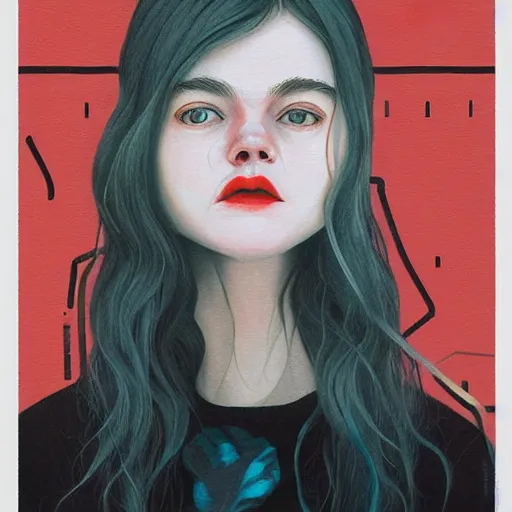 Image similar to Elle Fanning in Bates Motel picture by Sachin Teng, asymmetrical, dark vibes, Realistic Painting , Organic painting, Matte Painting, geometric shapes, hard edges, graffiti, street art:2 by Sachin Teng:4