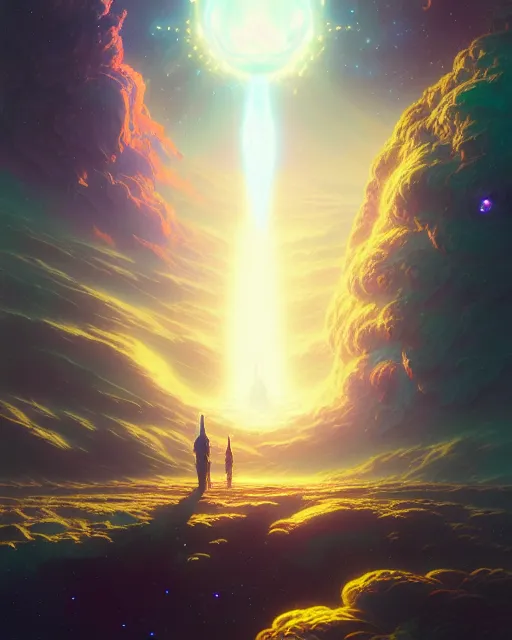 Prompt: highly detailed cosmic explosion, stephen bliss, unreal engine, greg rutkowski, loish, rhads, beeple, makoto shinkai and lois van baarle, ilya kuvshinov, rossdraws, tom bagshaw, alphonse mucha, global illumination, god rays, detailed and intricate environment