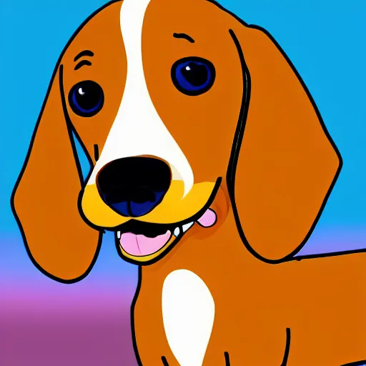 Image similar to colorful kids cartoon about a cute Dachshund