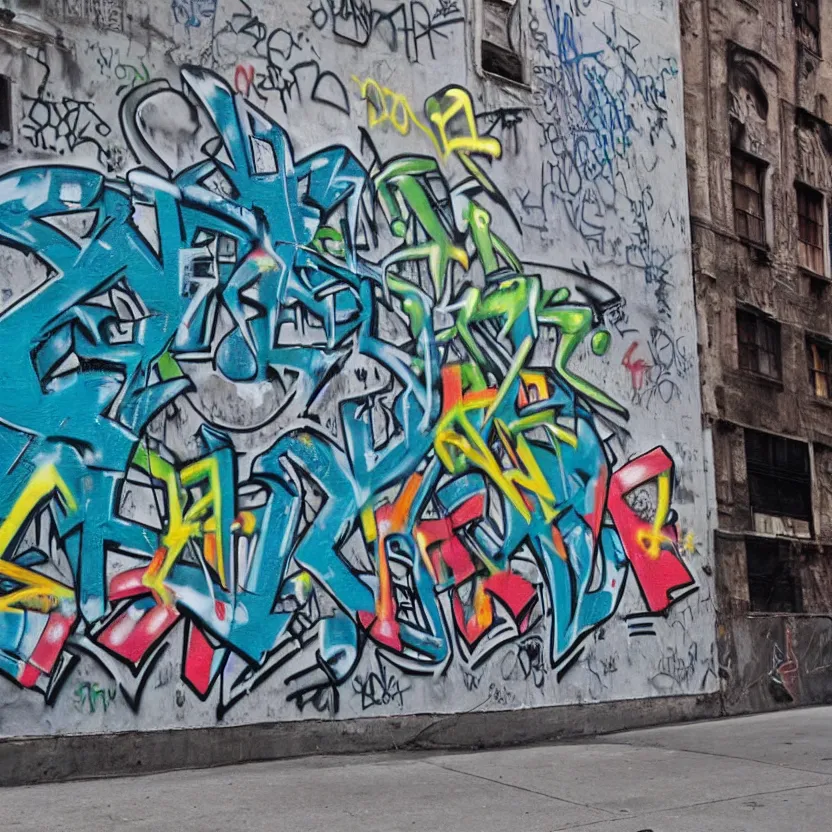 Image similar to a grafitti that reads hatica on a new york wall, hyper realistic