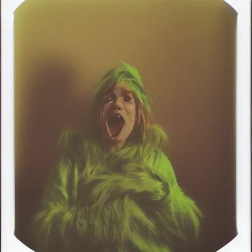 Image similar to polaroid photo of a sad grinch