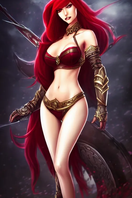 Prompt: full body portrait of Katarina from League of Legends illustration, medium shot, intricate, elegant, highly detailed, digital art