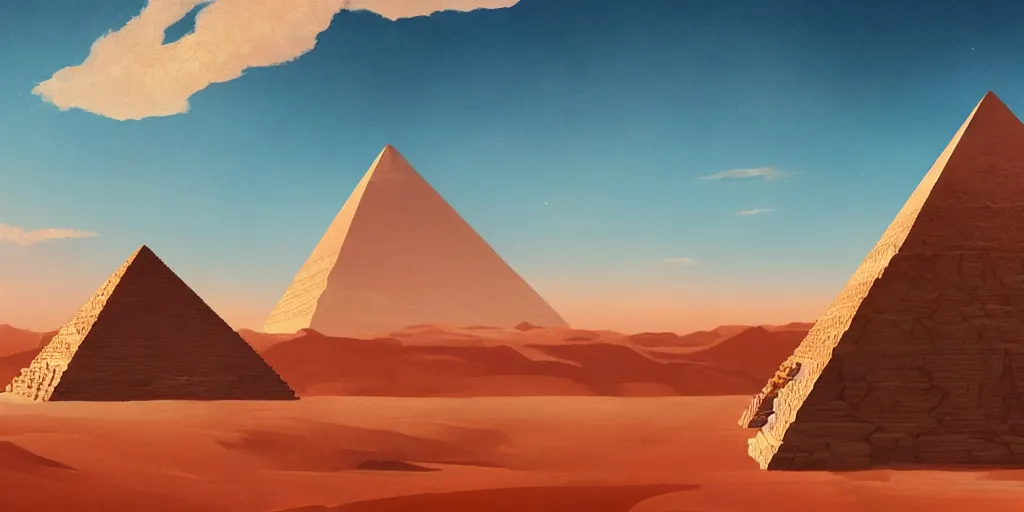Image similar to a stunning desert landscape with a pyramid by makoto shinkai