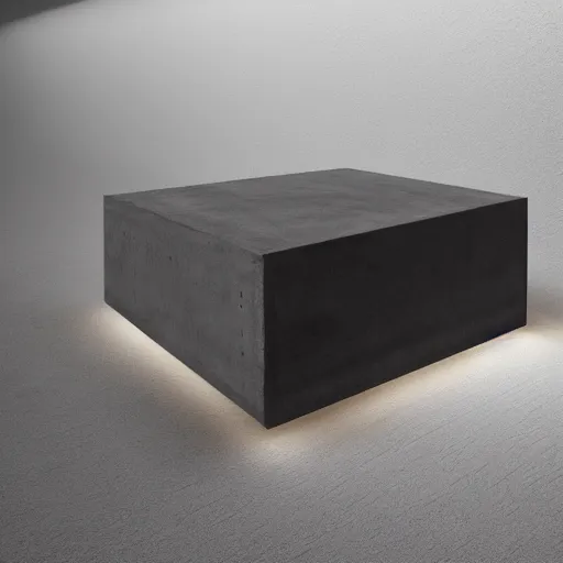 Prompt: high tech concrete bench cube, natural wood top, minimal, dramatic lighting and composition, trending on artstation, concept art