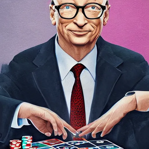 Image similar to UHD photorealistic Bill Gates playing poker with Klaus Schwab and Vladimir Putin, hyperrealistic, correct details, cosmic dynamic lighting, symmetrical faces, accurate faces, in the style of art nouveau by Danielle Tunstall