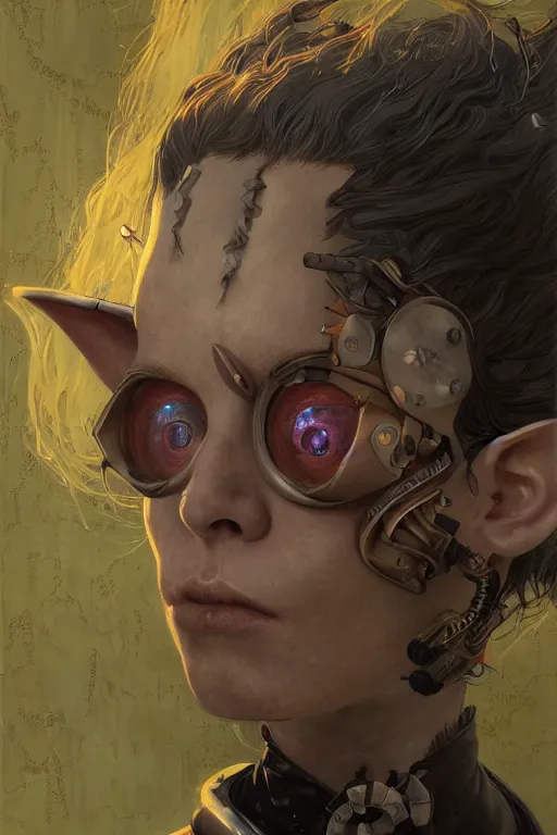 Image similar to portrait of beautiful young goblin, cyberpunk, Warhammer, highly detailed, artstation, illustration, art by Gustav Klimt and Range Murata and Ilya Kuvshinov and Sakimichan