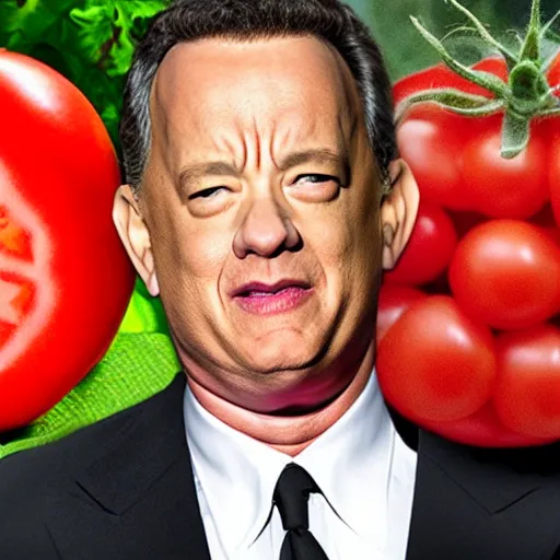 Prompt: tom hanks made out of a tomato