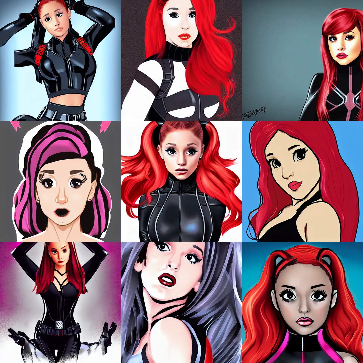 Prompt: cute digital art of ariana grande as Black Widow from marvel