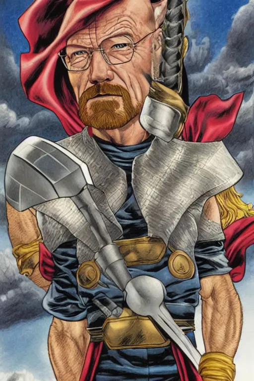 Image similar to Walter White as Thor, by Joe Jusko