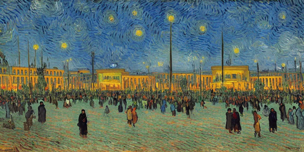 Image similar to painting of azadi square, tehran, early morning, cloudy, by van gogh