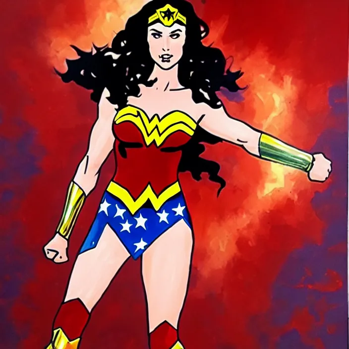 Prompt: painting of wonder woman in bloodlines costume