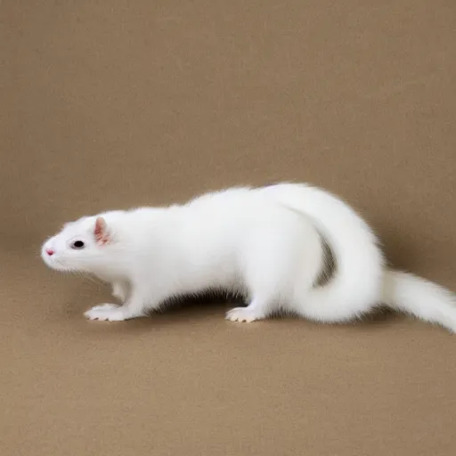 Image similar to singular animal that is white cat cross white rabbit cross white ferret, studio photography