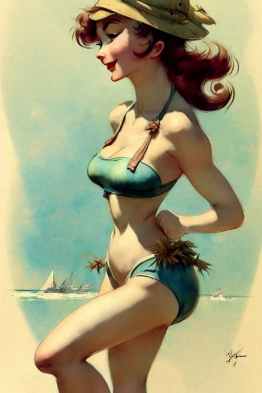 Prompt: (((((1950s adventure bikini girl character illustration. muted colors.))))) by Jean-Baptiste Monge !!!!!!!!!!!!!!!!!!!!!!!!!!!