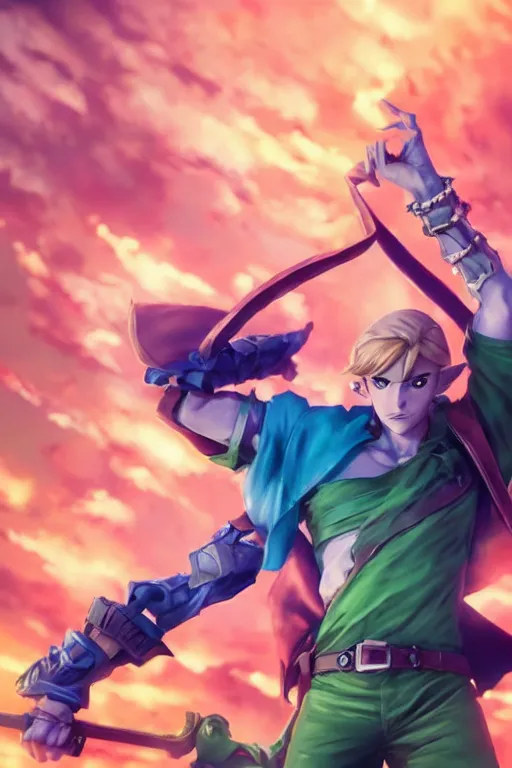 Link striking a menacing Jojo pose , made by Stanley, Stable Diffusion