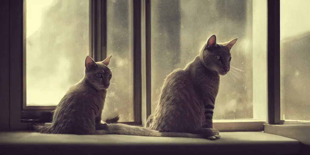 Prompt: cat on a windowsill, cinematic composition, epic lighting