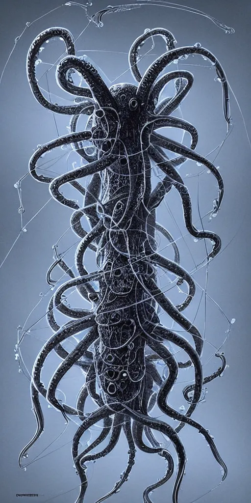 Prompt: concept art of an alien cybernetic arachnid octopus made of silica crystal and translucent cables, on a rock background, surrounded by spirals of fog, grimy, gritty, trending on artstation, award winning painting, close portrait, cgi, art by david cronenberg and chris cunningham