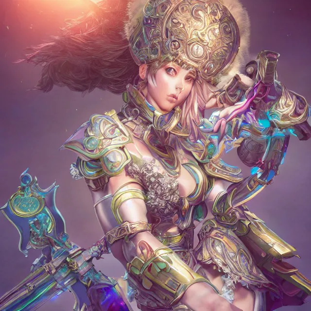 Image similar to studio portrait of lawful good colorful female holy mech paladin as absurdly beautiful, elegant, young sensual gravure idol, ultrafine hyperrealistic detailed face illustration by kim jung gi, irakli nadar, intricate linework, sharp focus, bright colors, matte, octopath traveler, final fantasy, unreal engine highly rendered, global illumination, radiant light, intricate environment