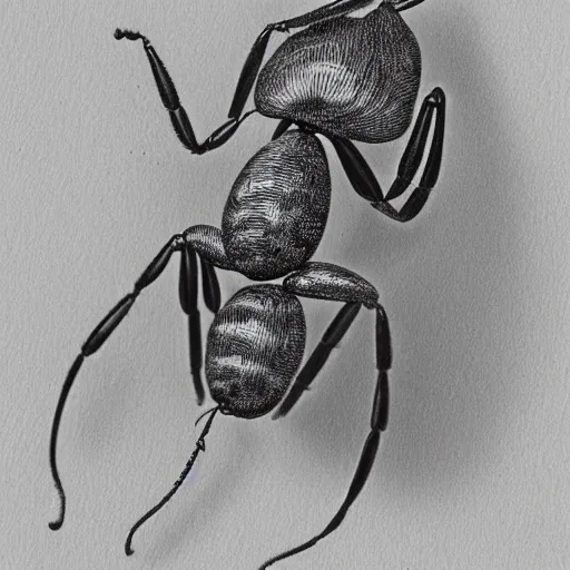 Prompt: ant, black and white, botanical illustration