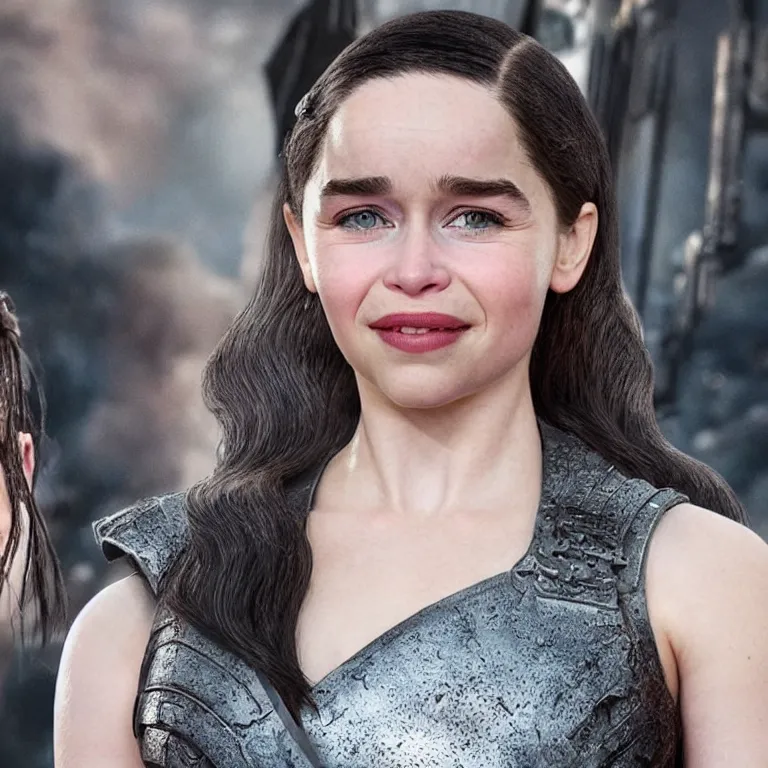 Image similar to scifi emilia clarke looks like alita battle angel, elegant lady, big eyes, smiling face, extremely high detail, extremely high detailed face, cyborg, photorealism, emilia clarke, sony a 7 r