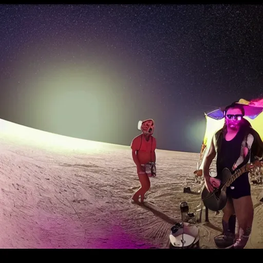 Image similar to gopro footage burning man concert rave hosted on the surface of the moon