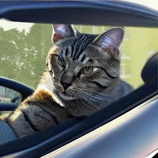 Image similar to giant cat in traffic, ultra realistic, very realistic