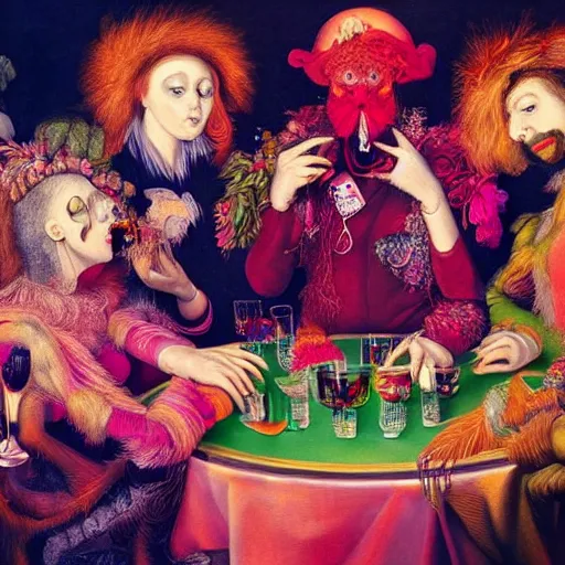 Prompt: young people in a fancy nightclub dancing and drinking, partylights, great colors, in the style of giuseppe arcimboldo, trending on artstation