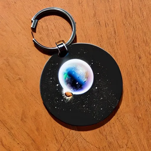Prompt: the key to life on a keychain that also has a bottle opener orbiting a blackhole