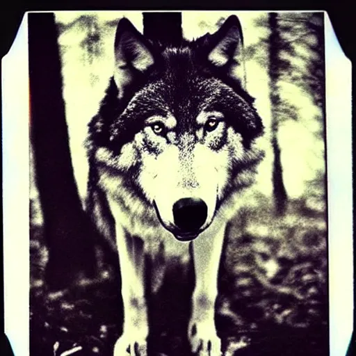 Image similar to a very beautiful picture of a giant wolf, polaroid