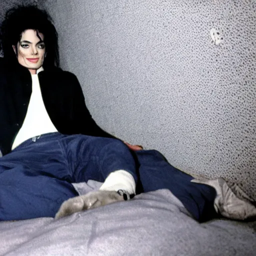 Image similar to michael jackson hidding under a bed