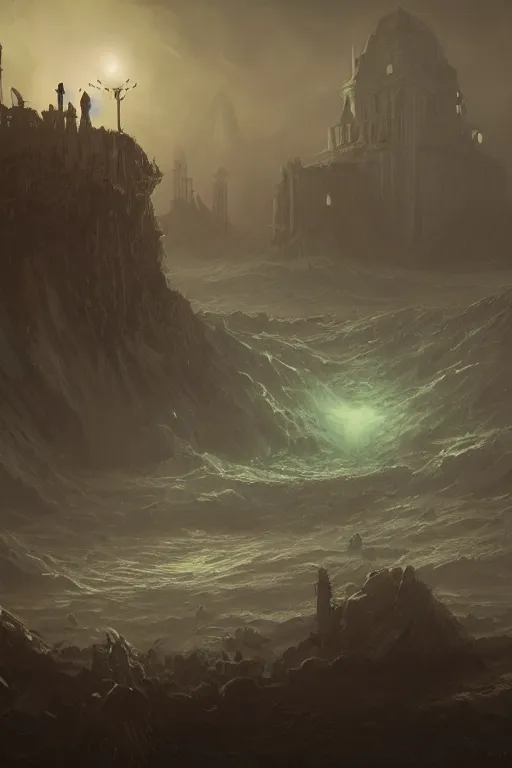 Image similar to lovecraft apocalypse, watery grave, digital art, in the style of greg rutkowski, trending on artstation