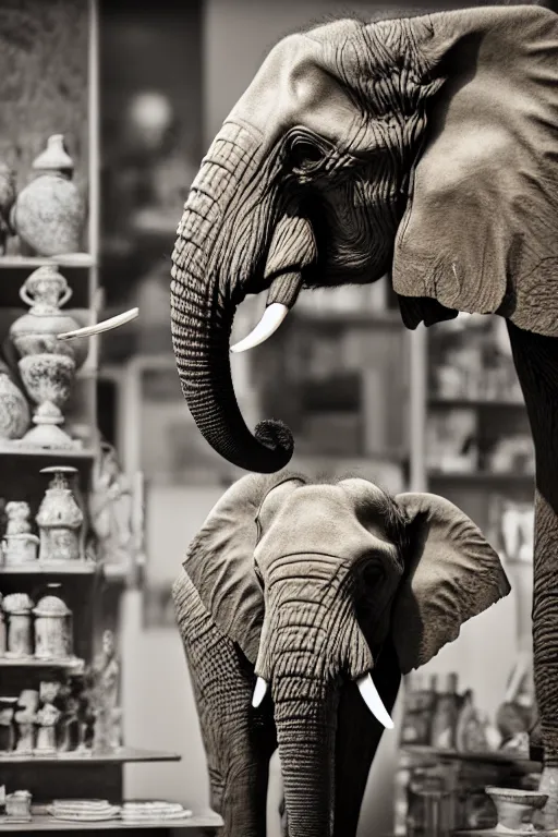 Image similar to photography of an elephant in a porcelain shop, cgsociety,